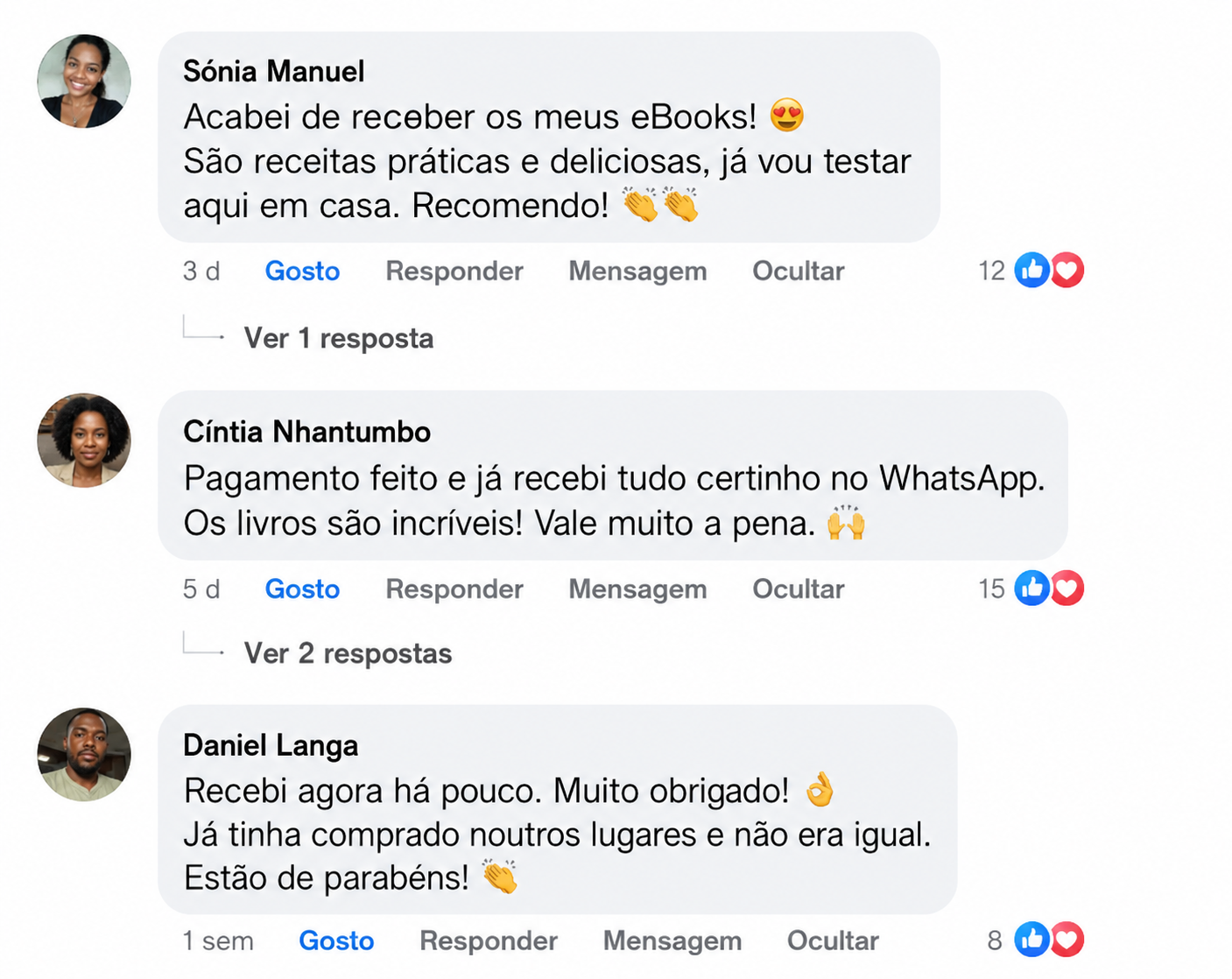Comentários positivos de clientes nas redes sociais